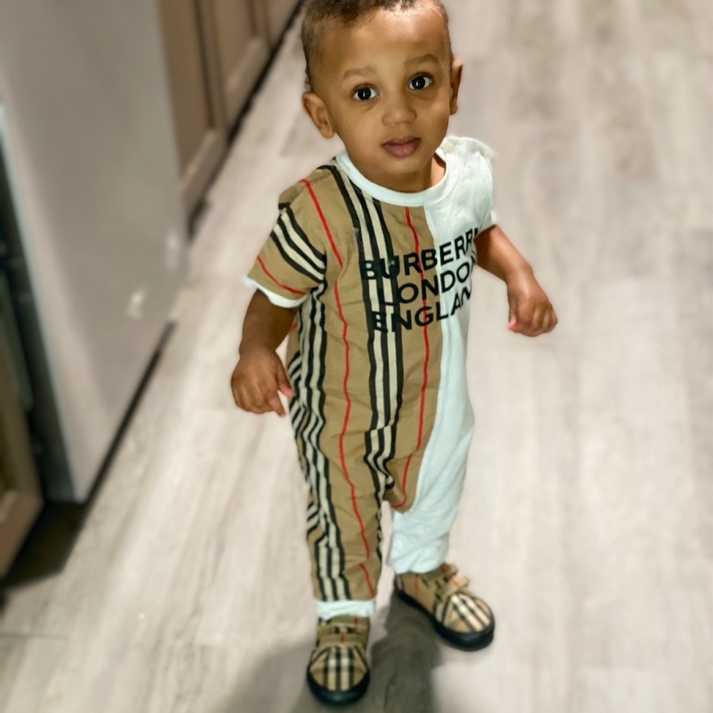 Burberry Kids Striped One Piece - Tan and White